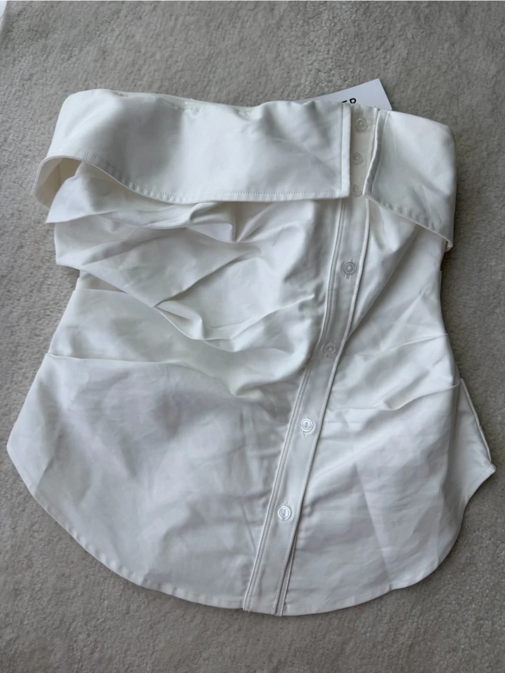 BNWT Astr Nessah White Strapless Asymmetrical Ruched Button Up Top